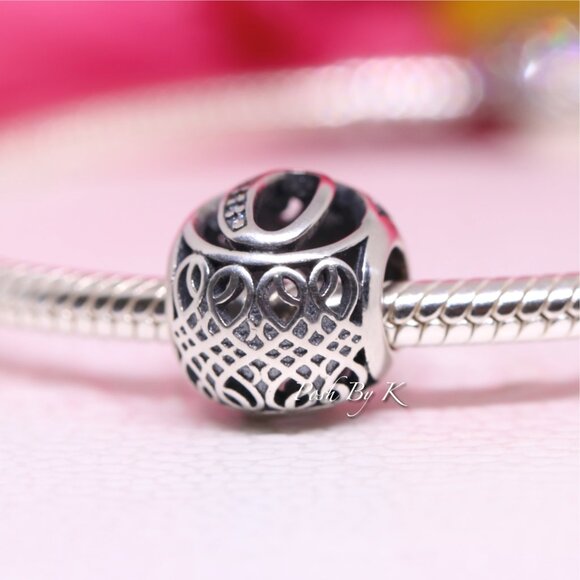 Pandora Retired Sterling Silver Vintage Letter O Charm with Clear Zirconia - 791 - Picture 4 of 5